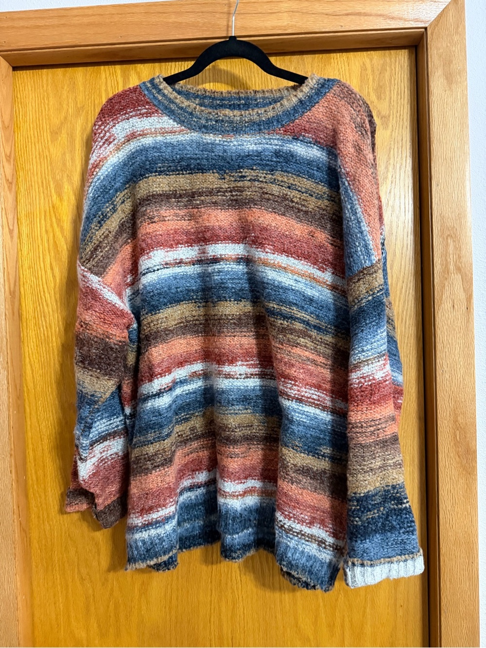 First Love Multicolor Striped Crewneck Sweater - Blue, Rust, Brown, Cream, Gray